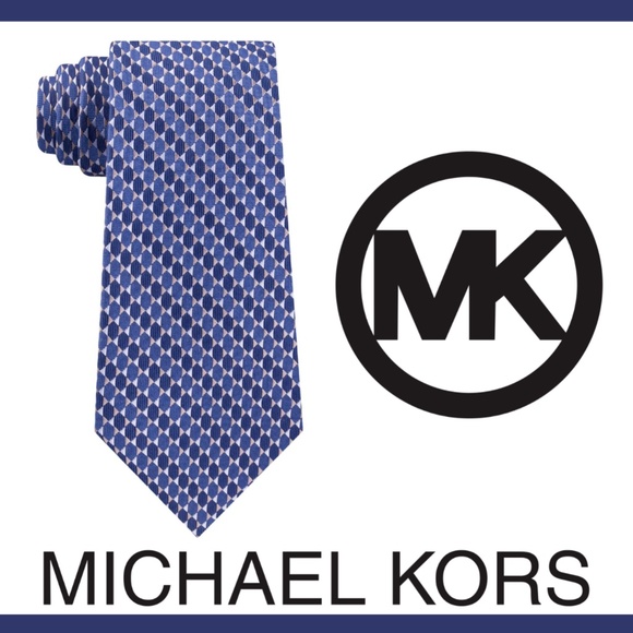 NWT $70 Michael Kors [Mens Tie‎ ] Mirrored Circles Tie in Blue Tan Silver - Picture 1 of 15